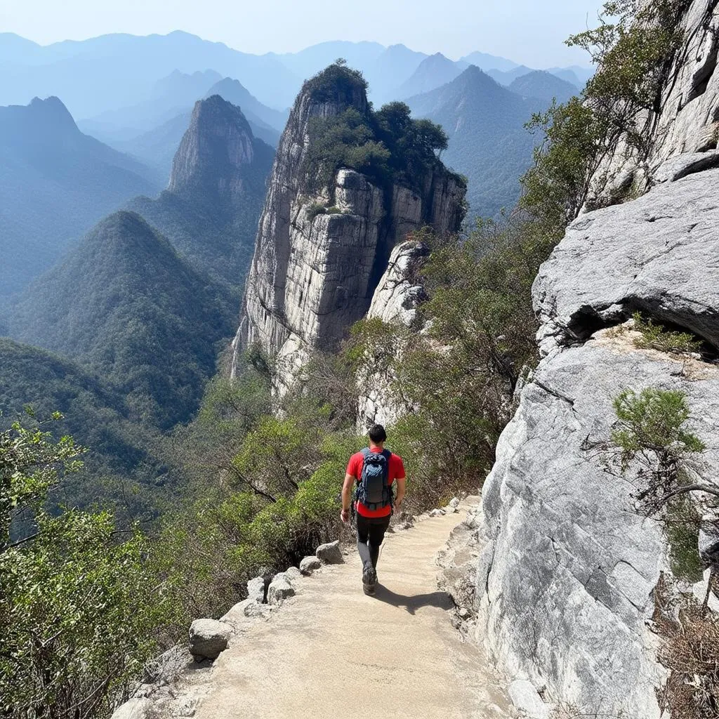 Hiker on Huashan trail