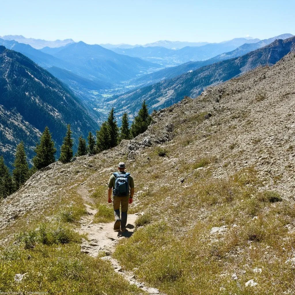 hiker on mountain trail