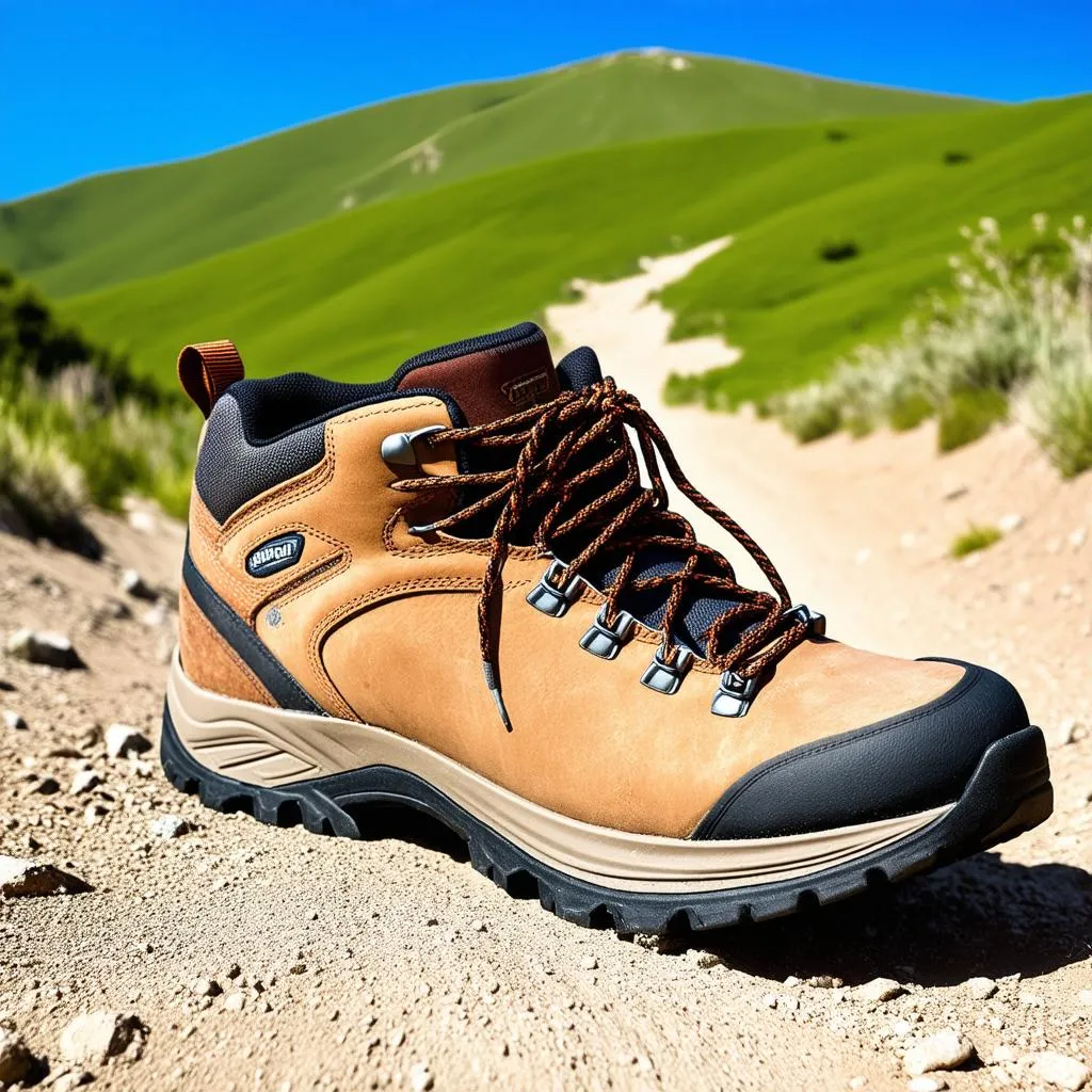 Foot traveler's boots on a trail