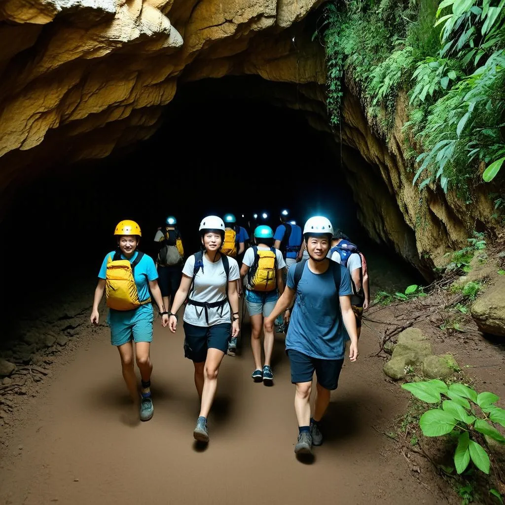 Tourists hiking in Son Doong