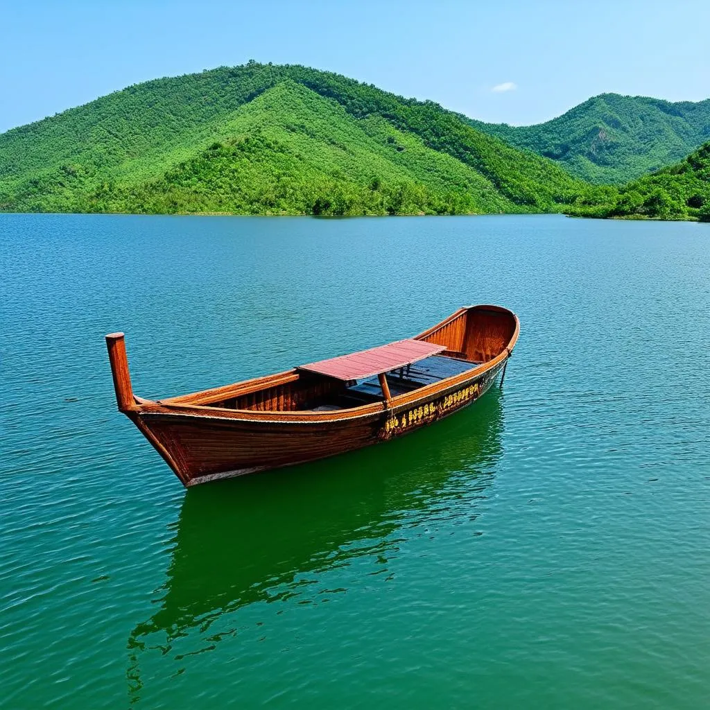 Wooden boat on Ho Coc Lake