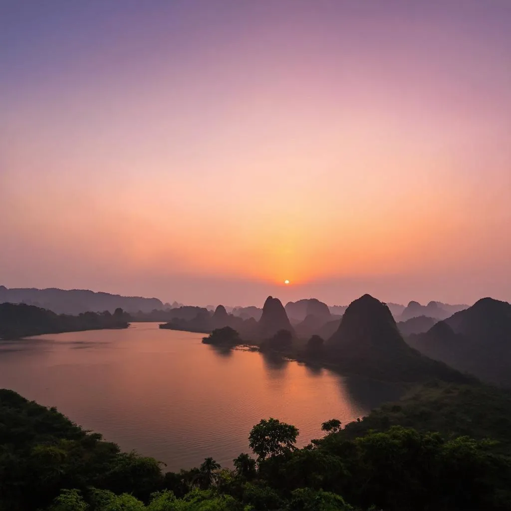 Sunset over Ho Coc Lake