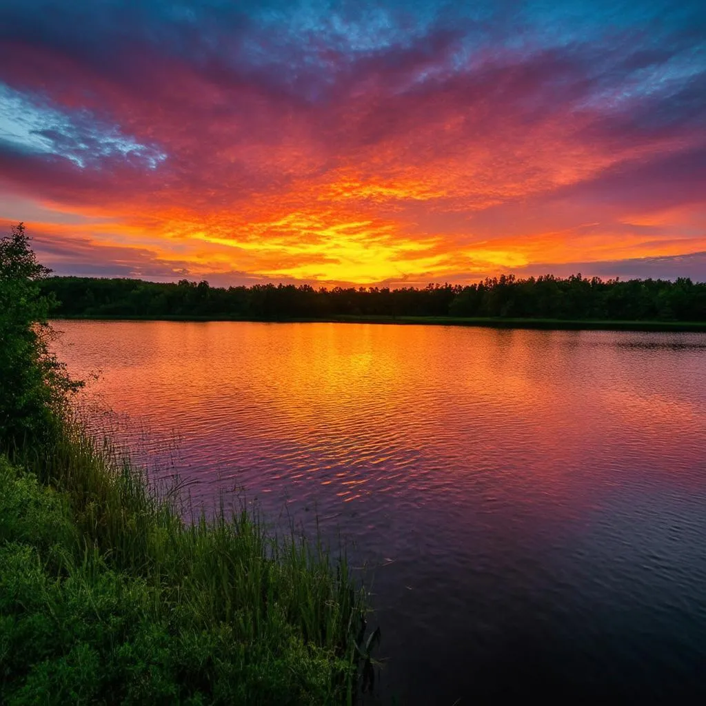 Tranquil sunset over Ho Coc Lake