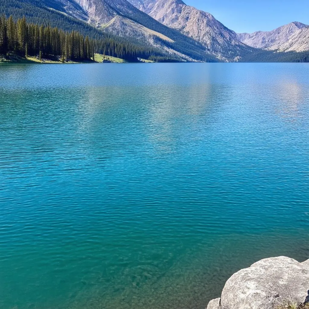 Serene lake with mountains in background