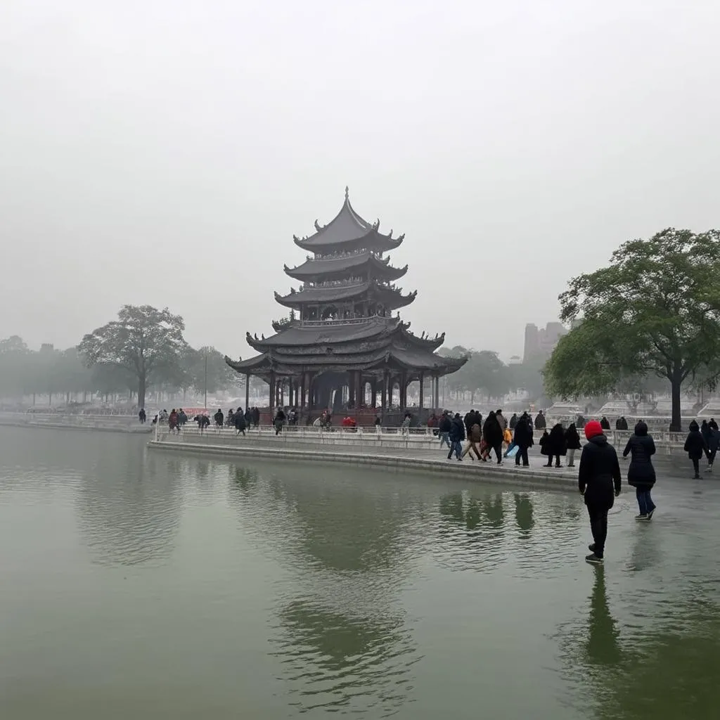 Hoan Kiem Lake on a misty morning