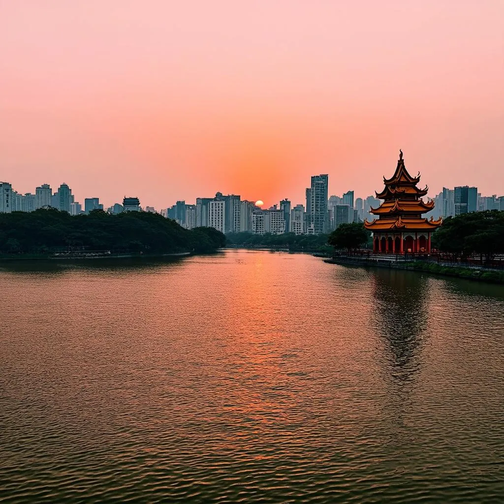 Sunset over Hoan Kiem Lake