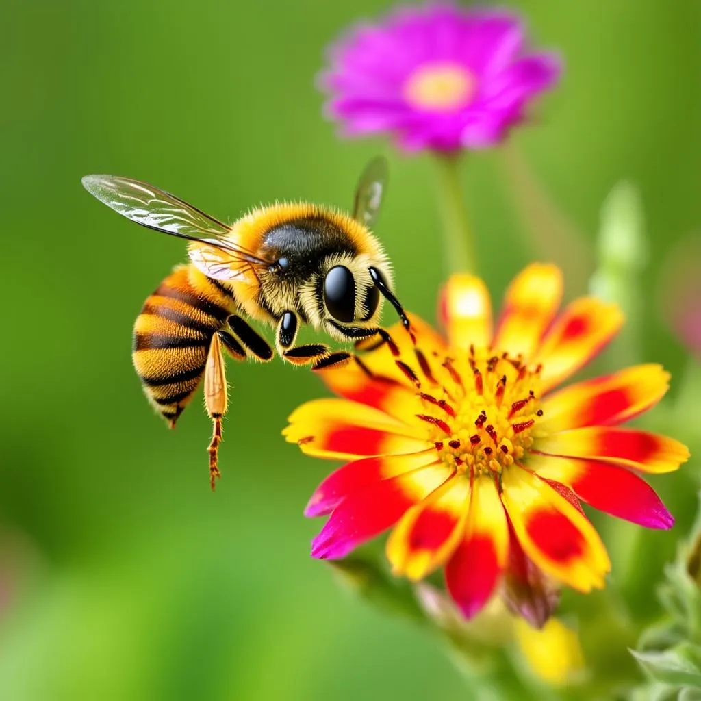 Honey bee on a vibrant flower