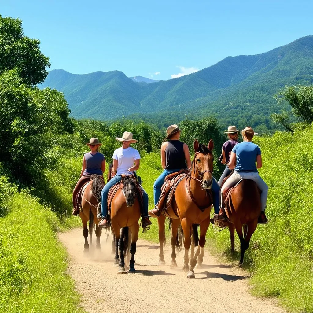 Horseback riding through a scenic trail