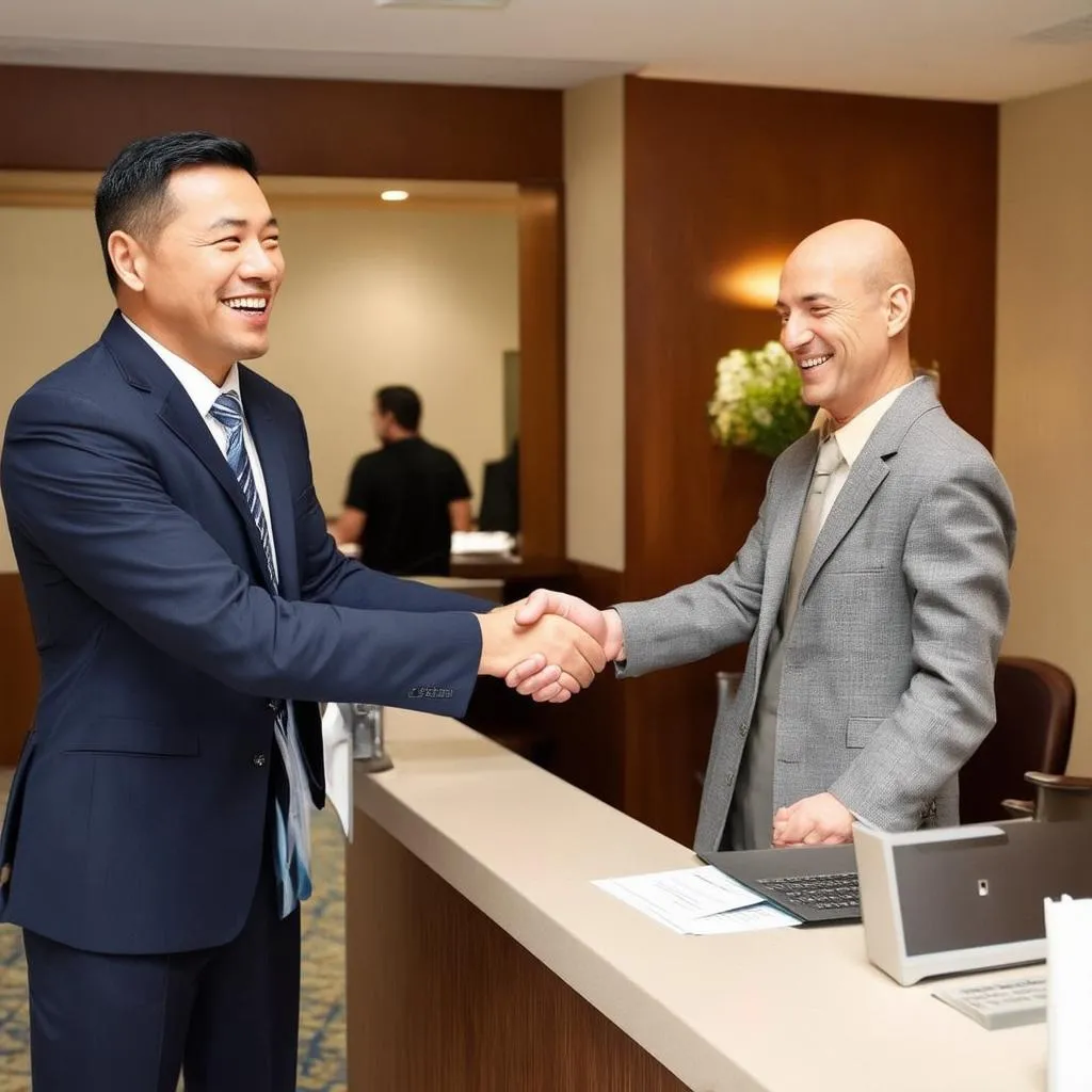 hotel manager greeting guest