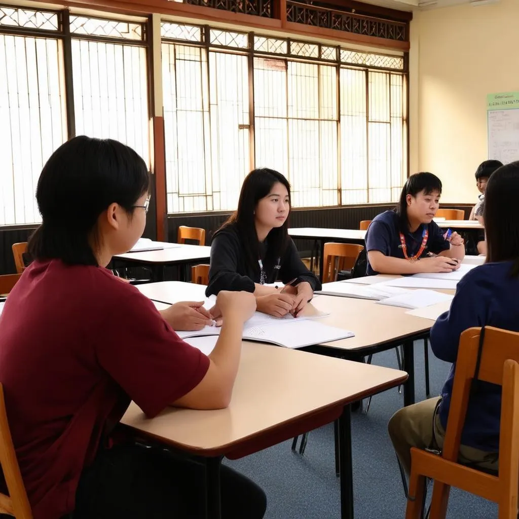 Students studying tourism at Hue University