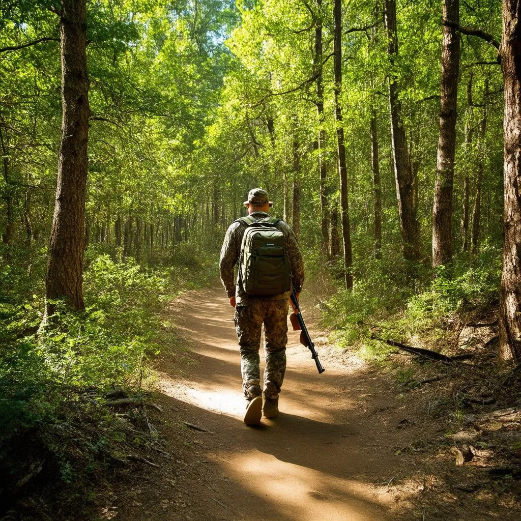 Hunter Walking Through Forest