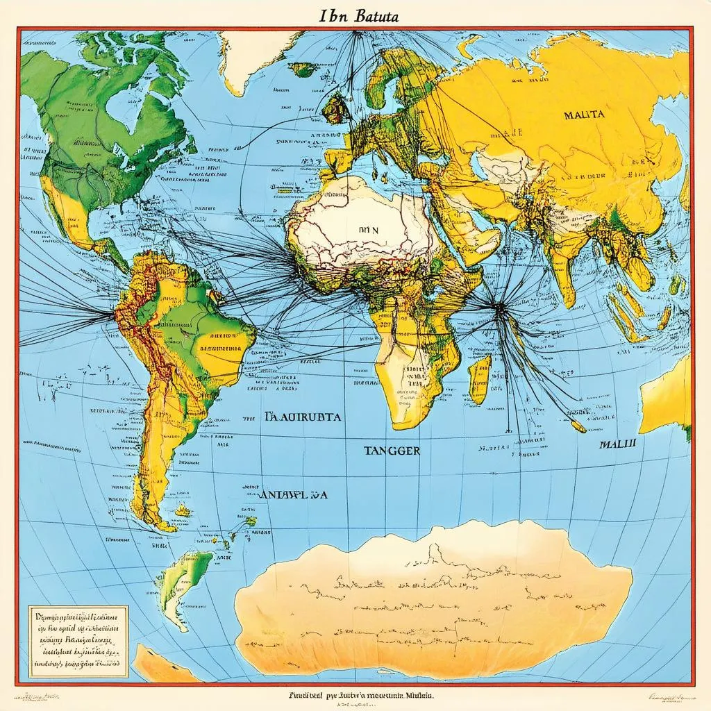 Ibn Battuta's travels on a world map