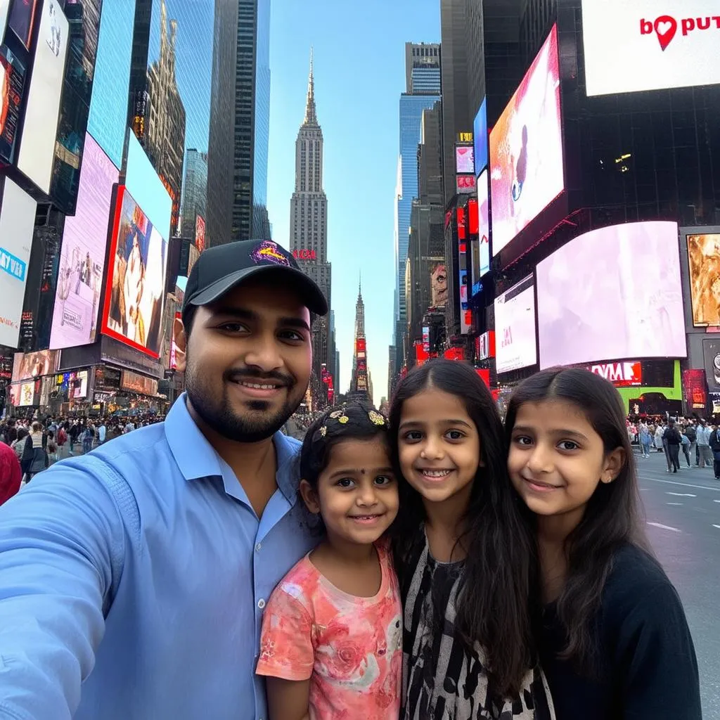 Indian Family Visiting Times Square