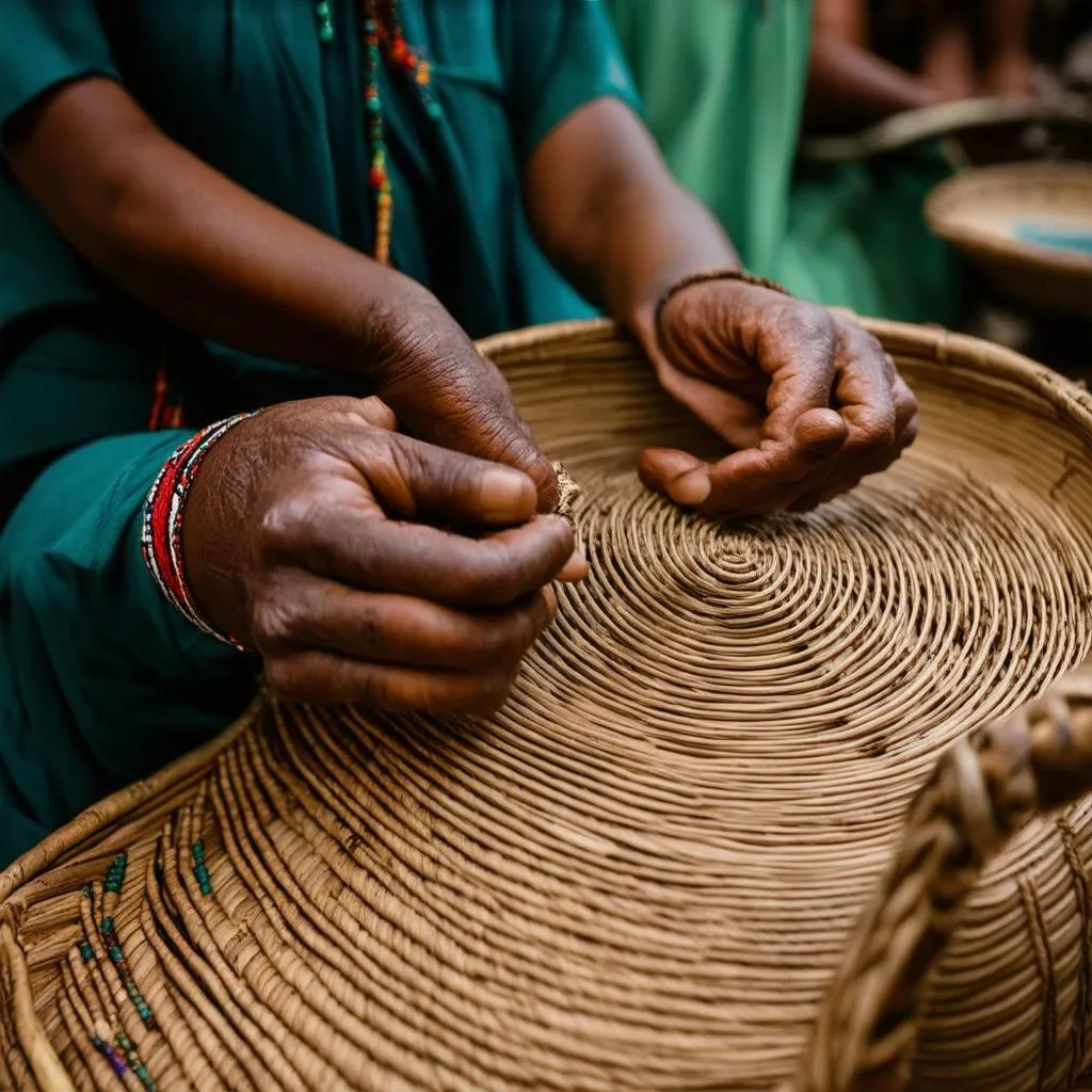 Local artisan weaving a basket