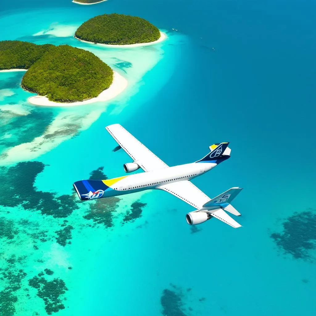 airplane flying over islands