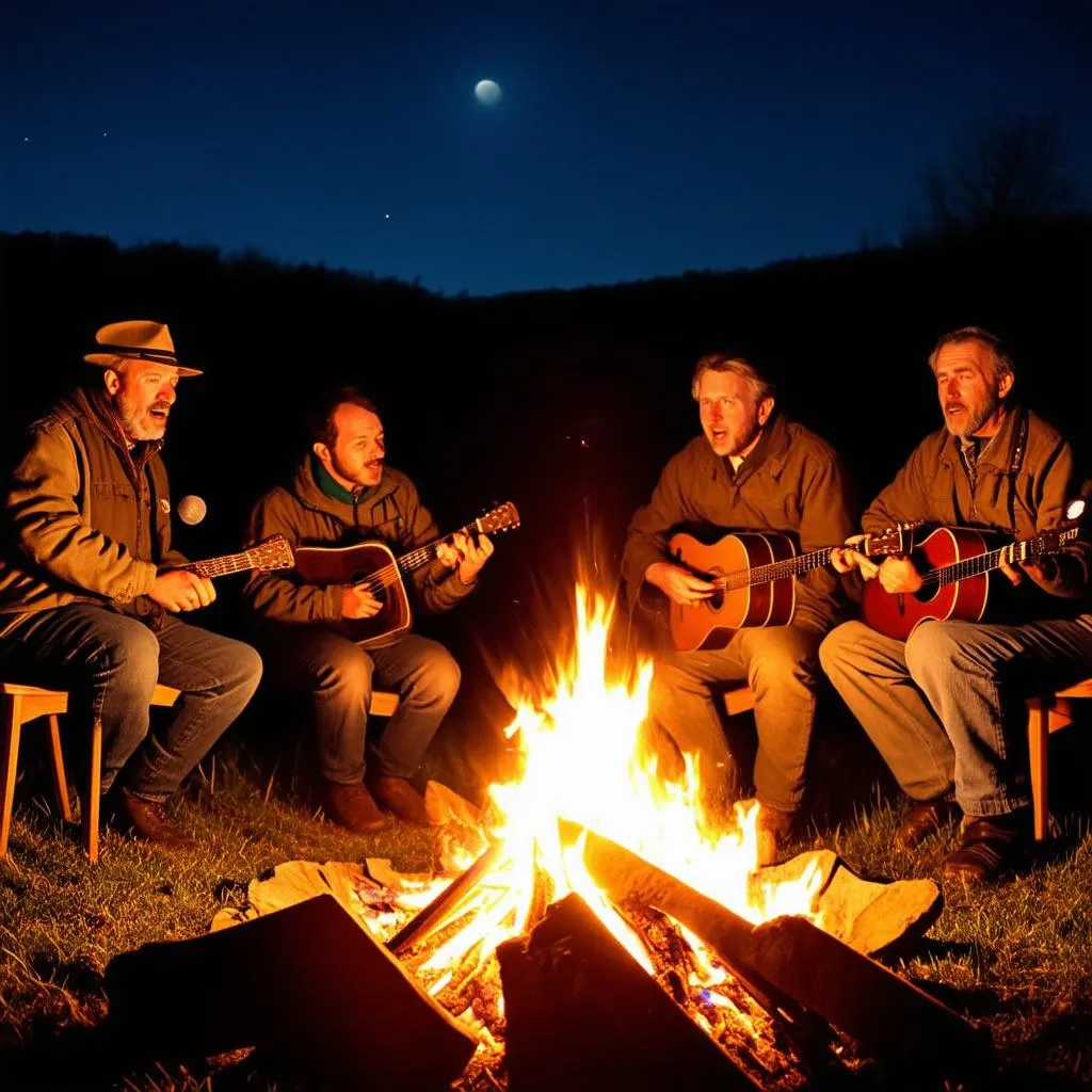 irish travelers gathering around a campfire