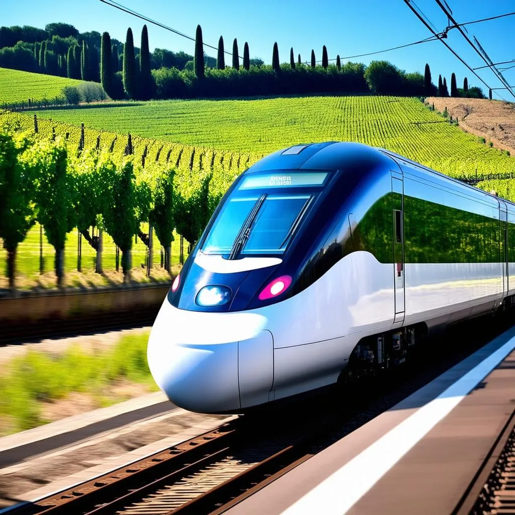 High-speed train in Italian countryside