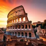 Roman Colosseum at sunset