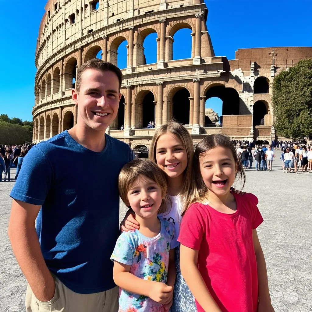 Family enjoying a safe trip to the Colosseum in Rome