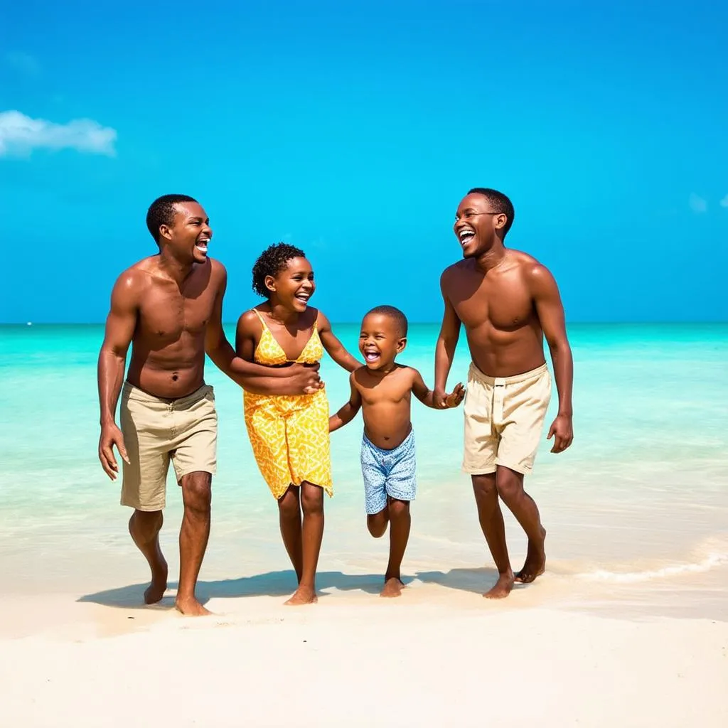 Jamaican family enjoying the beach