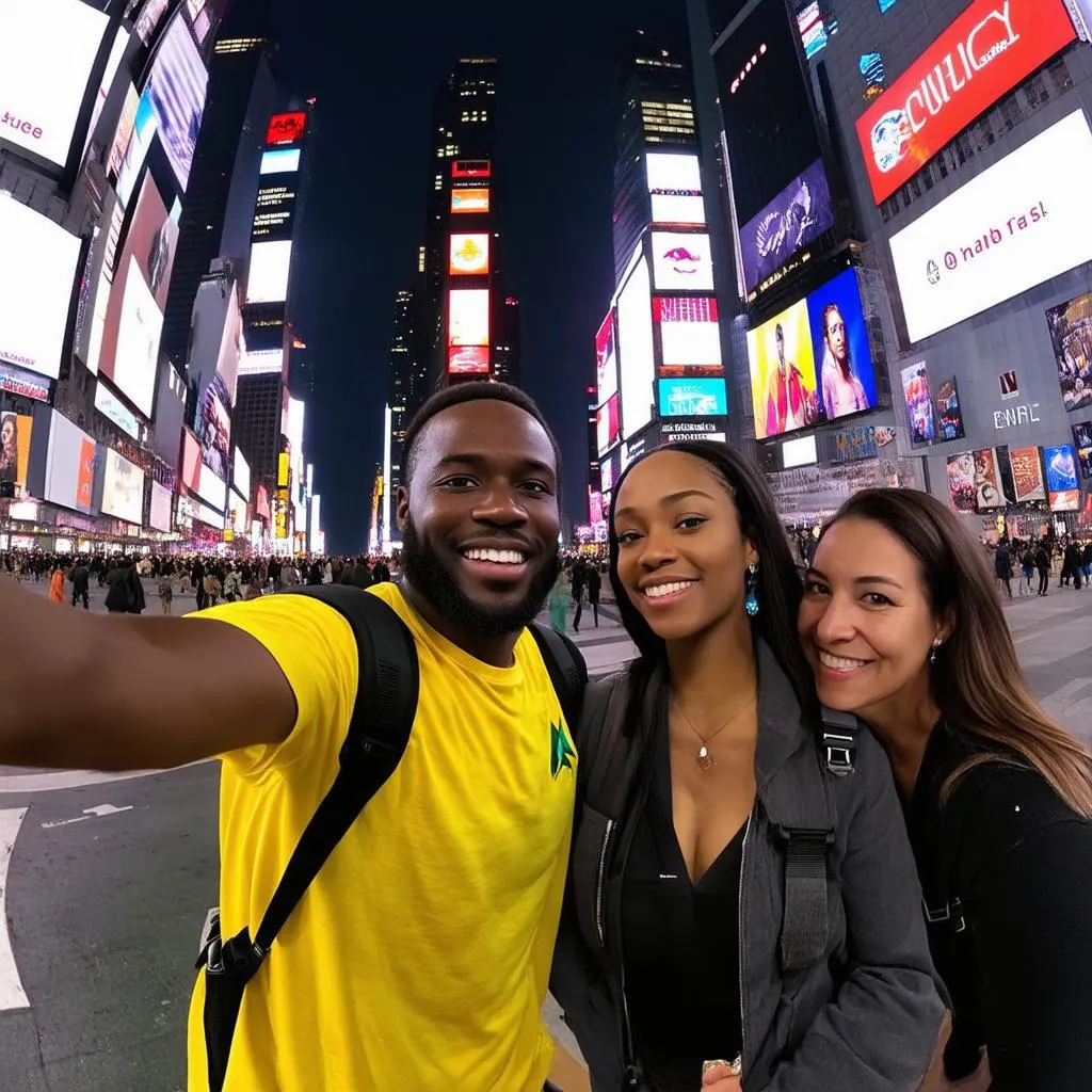 Jamaican tourist exploring Times Square