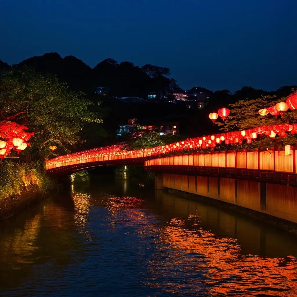 Japanese Covered Bridge at night