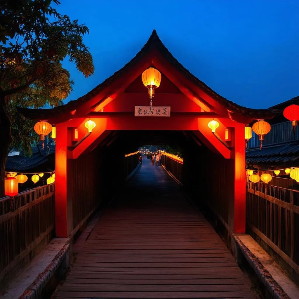 Japanese Covered Bridge at Night