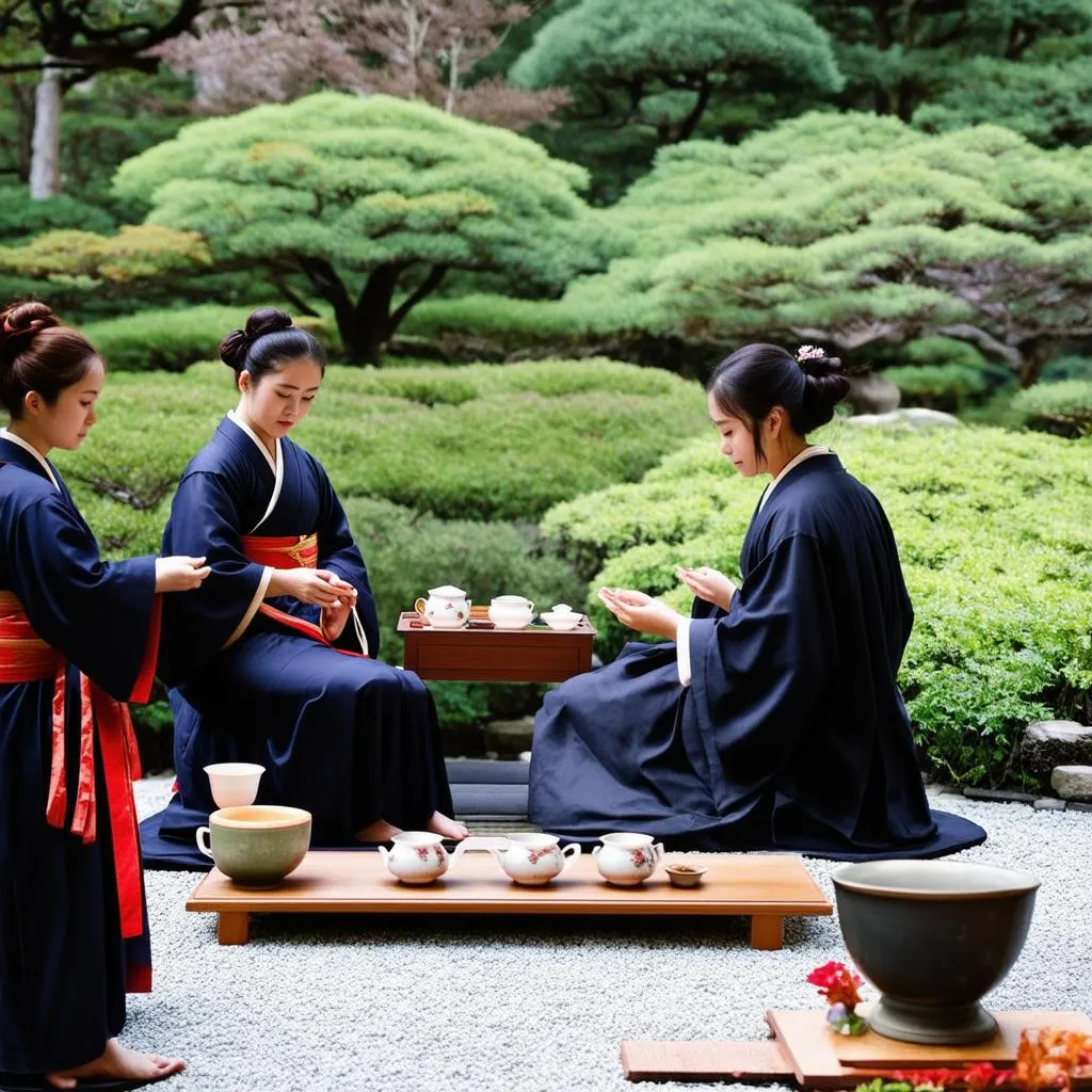 Traditional Tea Ceremony in a Japanese Garden