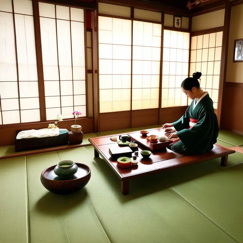 Japanese Tea Ceremony in Traditional House