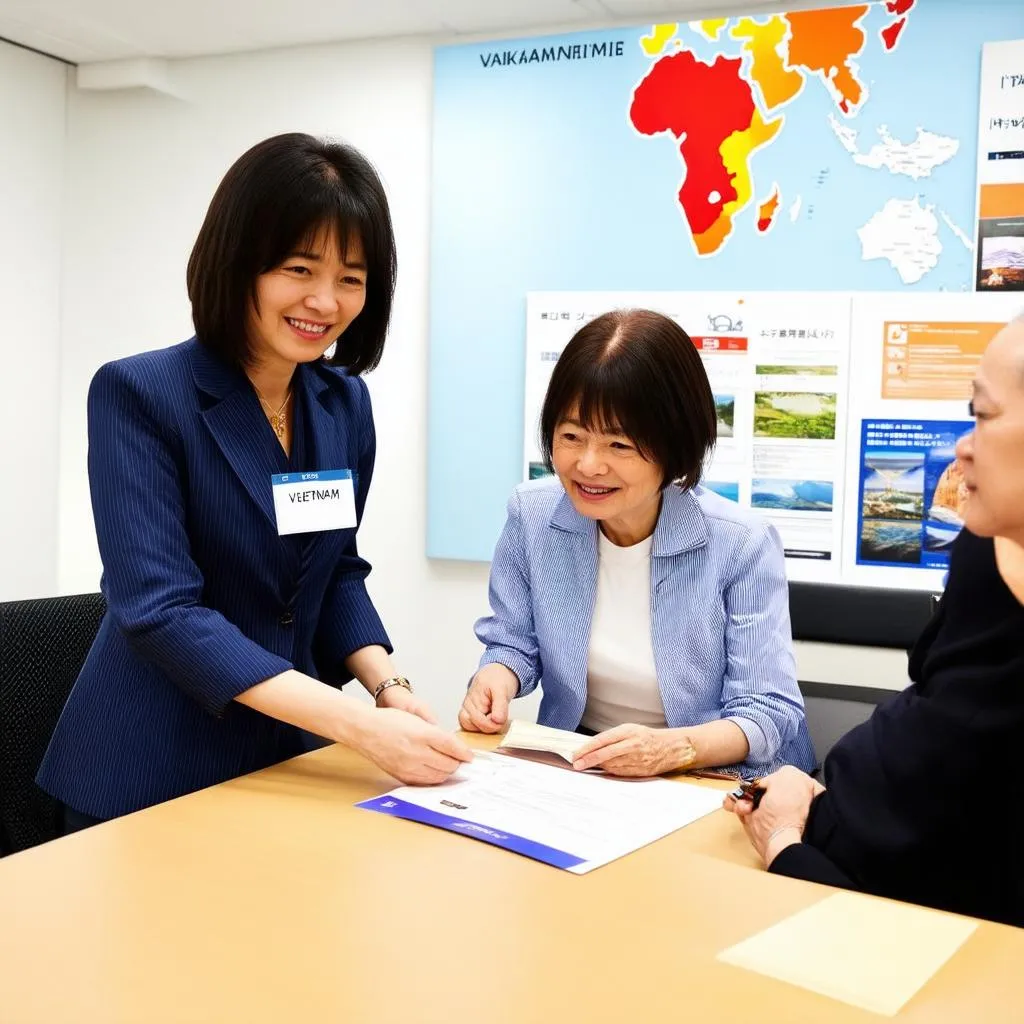 Japanese Travel Consultant Helping Client