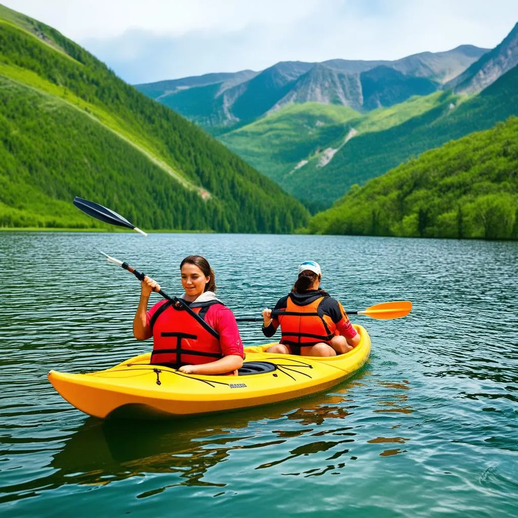 Kayaking on a serene lake