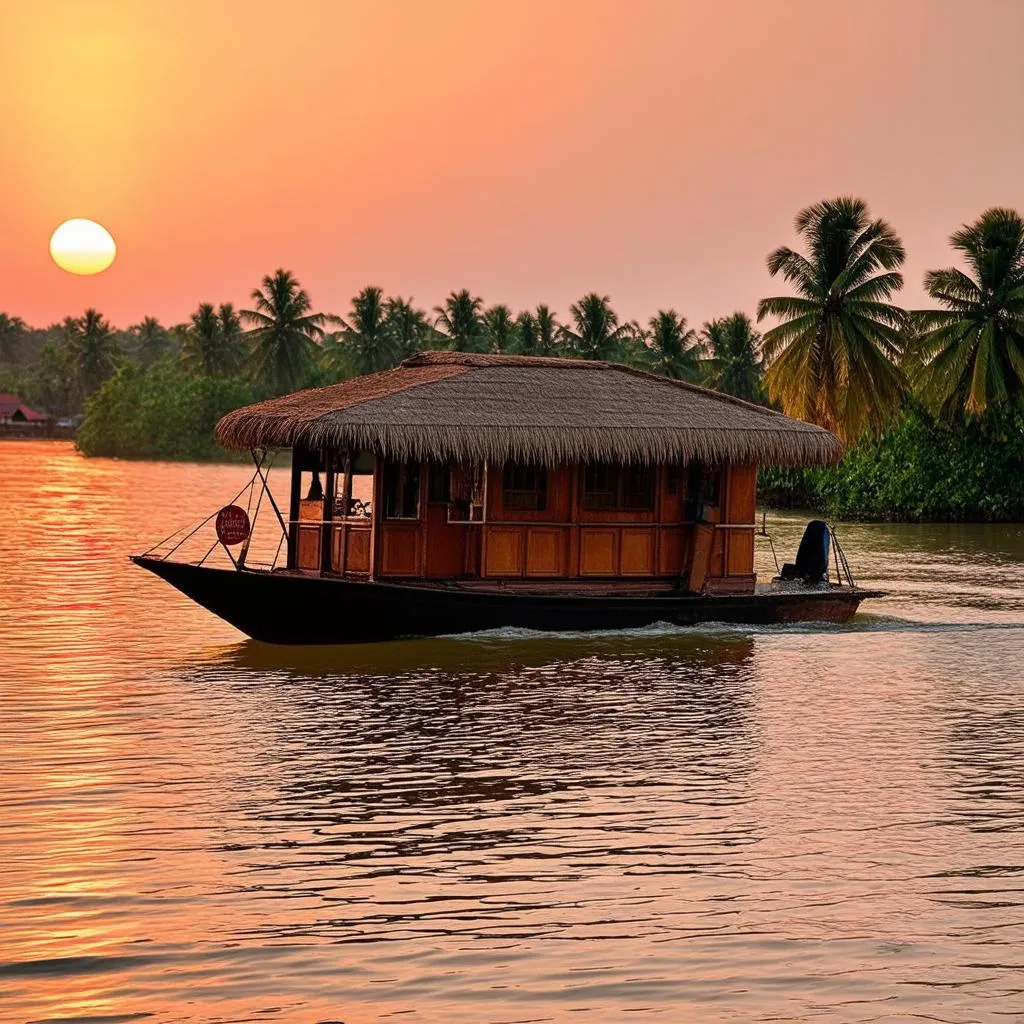 Kerala houseboat on serene backwaters