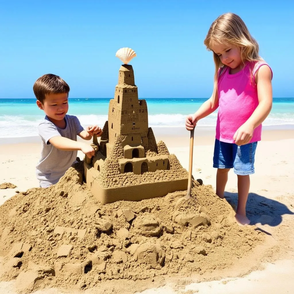 Kids Building Sandcastles on Beach