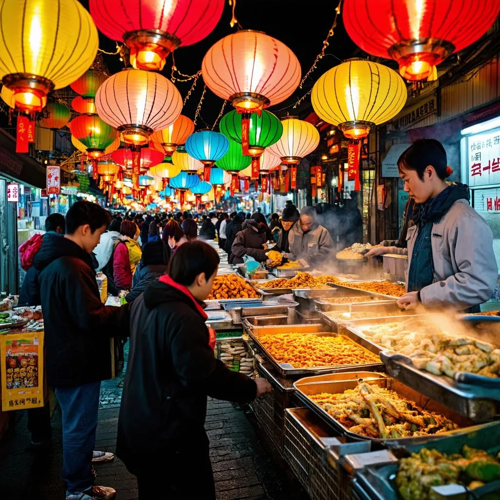 Night market with lanterns