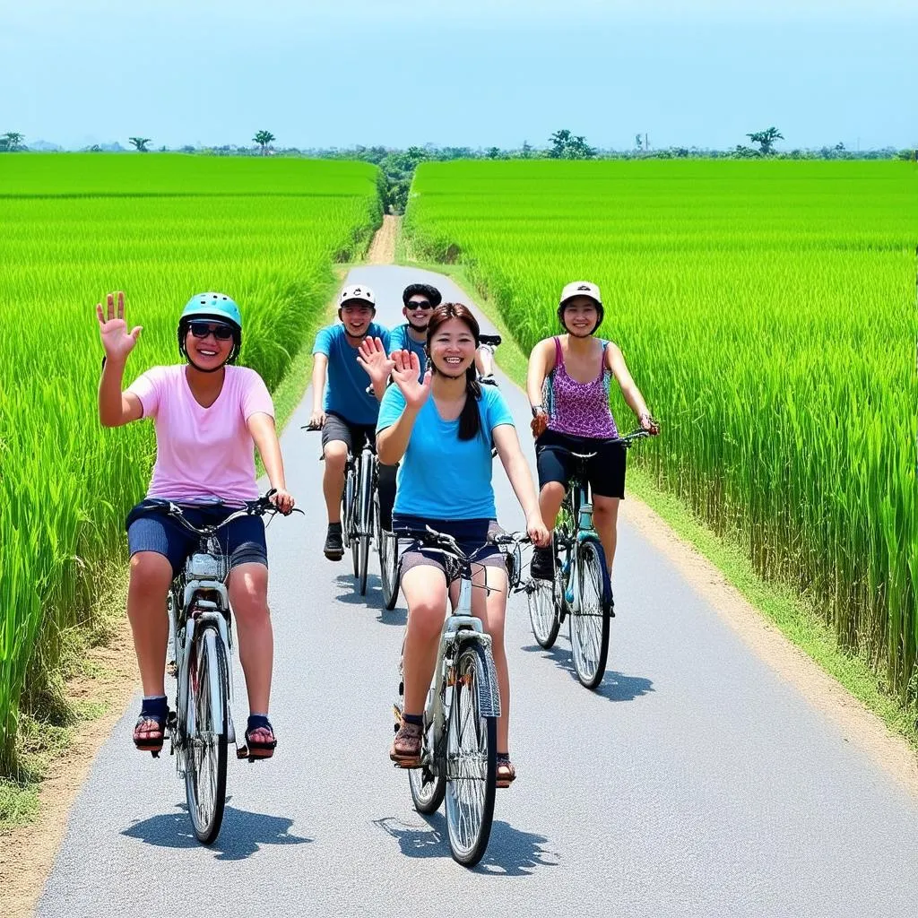 Tourists Enjoying a Bike Tour in Lai Thieu