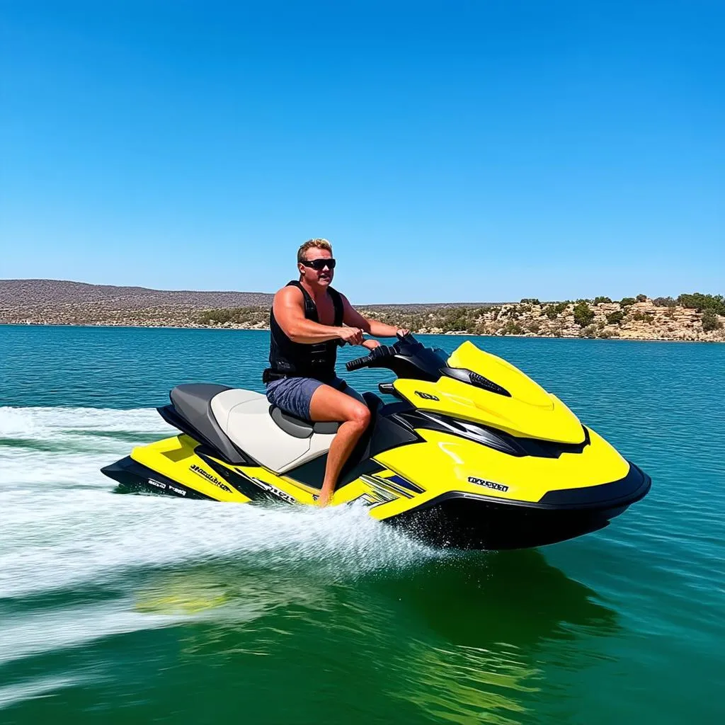 Riding a personal watercraft on Lake Travis