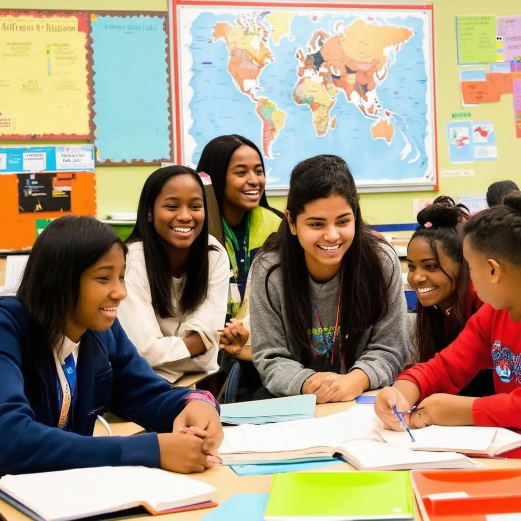 Students learning a new language