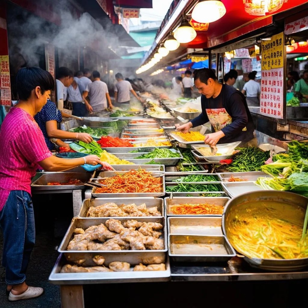 Local food stalls at Lao Cai Market