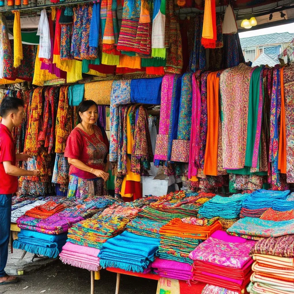 Colorful textiles at Lao Cai Market