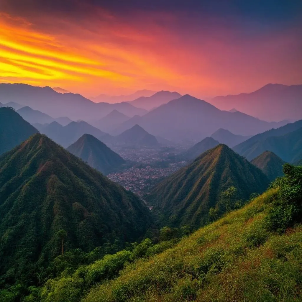 Lao Cai sunrise over mountains