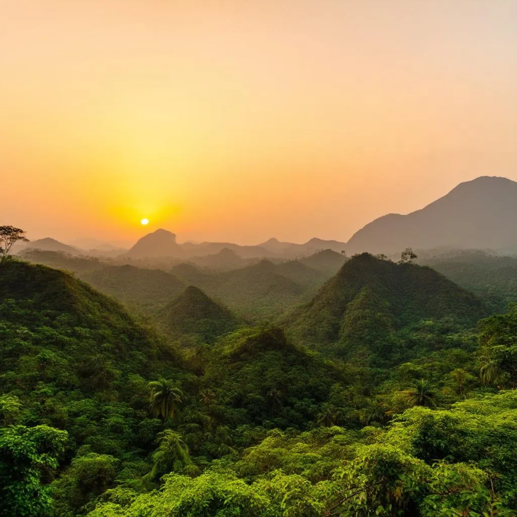 Sunset over Laotian landscape