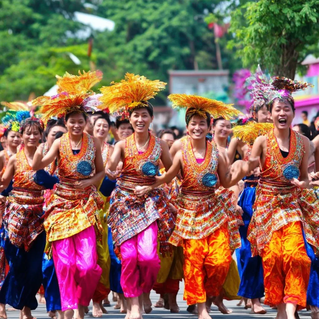 Lao people celebrating at a festival