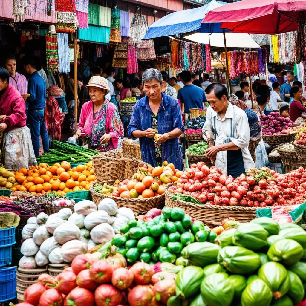 Bustling market in Lao Cai