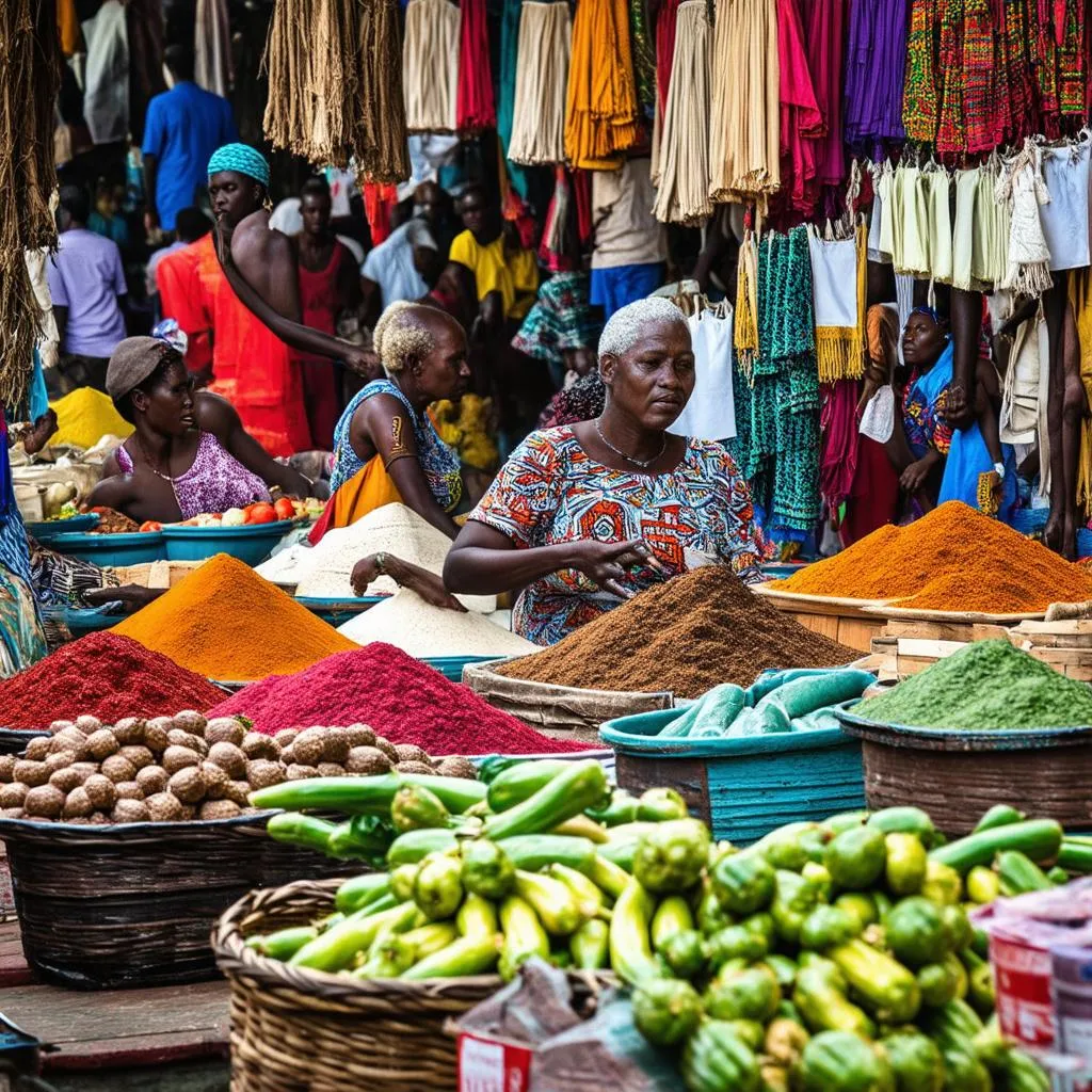 Lively market in Liberia