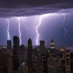 Lightning storm over a city