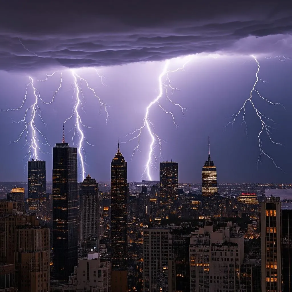 Lightning storm over a city