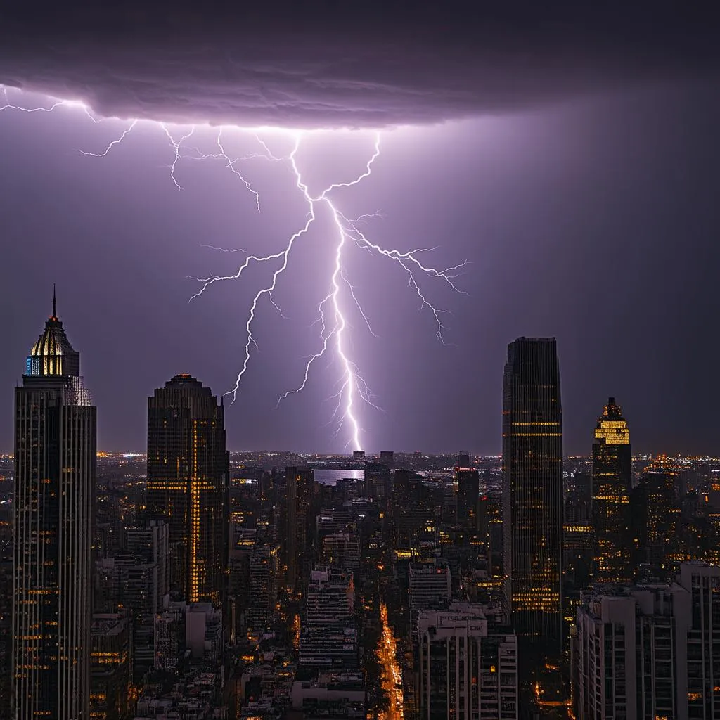 Lightning storm over a city