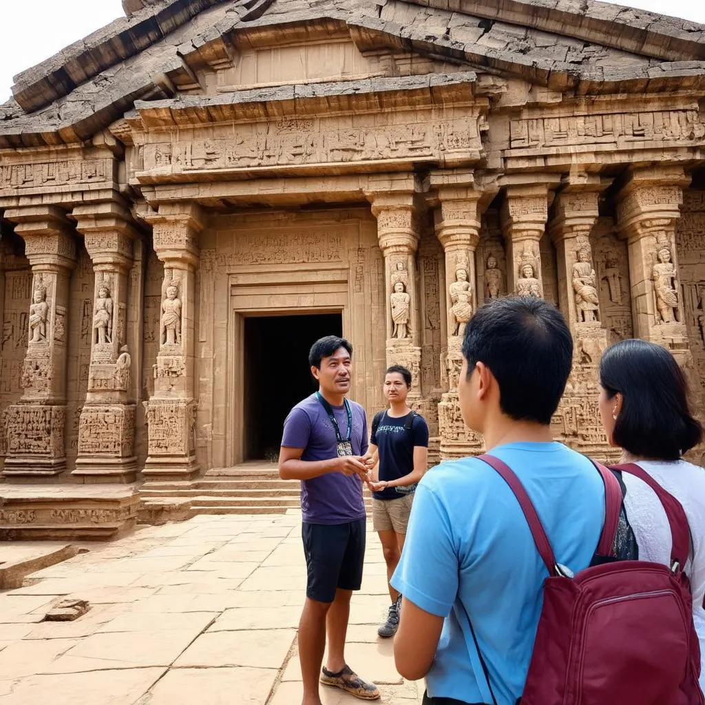 Local Tour Guide Explaining Ancient Temple