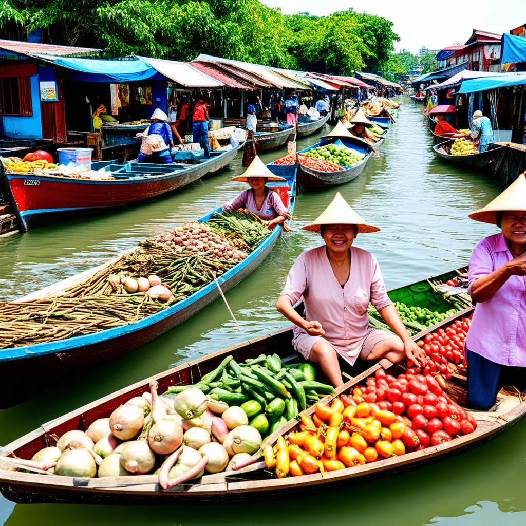 Bustling floating market