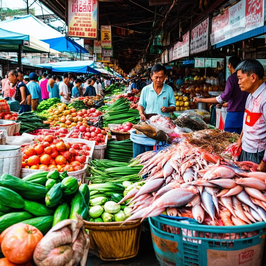 Bustling market scene in Long Xuyen